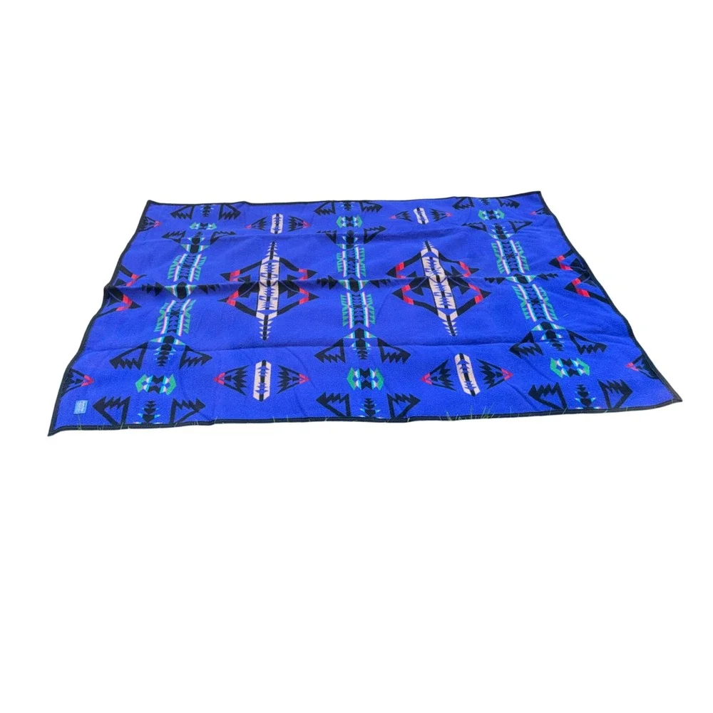 Pendleton Beaver State Wool Blanket Robe Shawl Blue Black Large Good Geometric